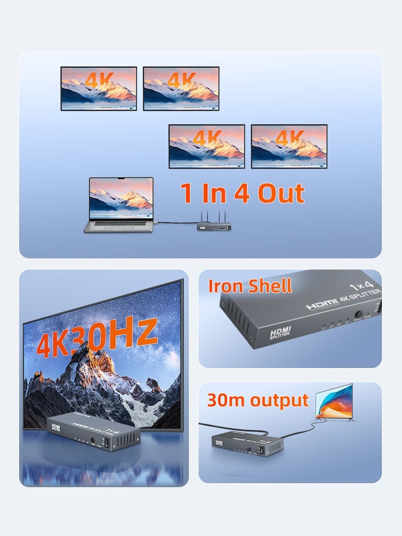 كابل تايم موزع HDMI بدقة 4K 1X4 لشاشات تلفزيون متعددة - Image 2